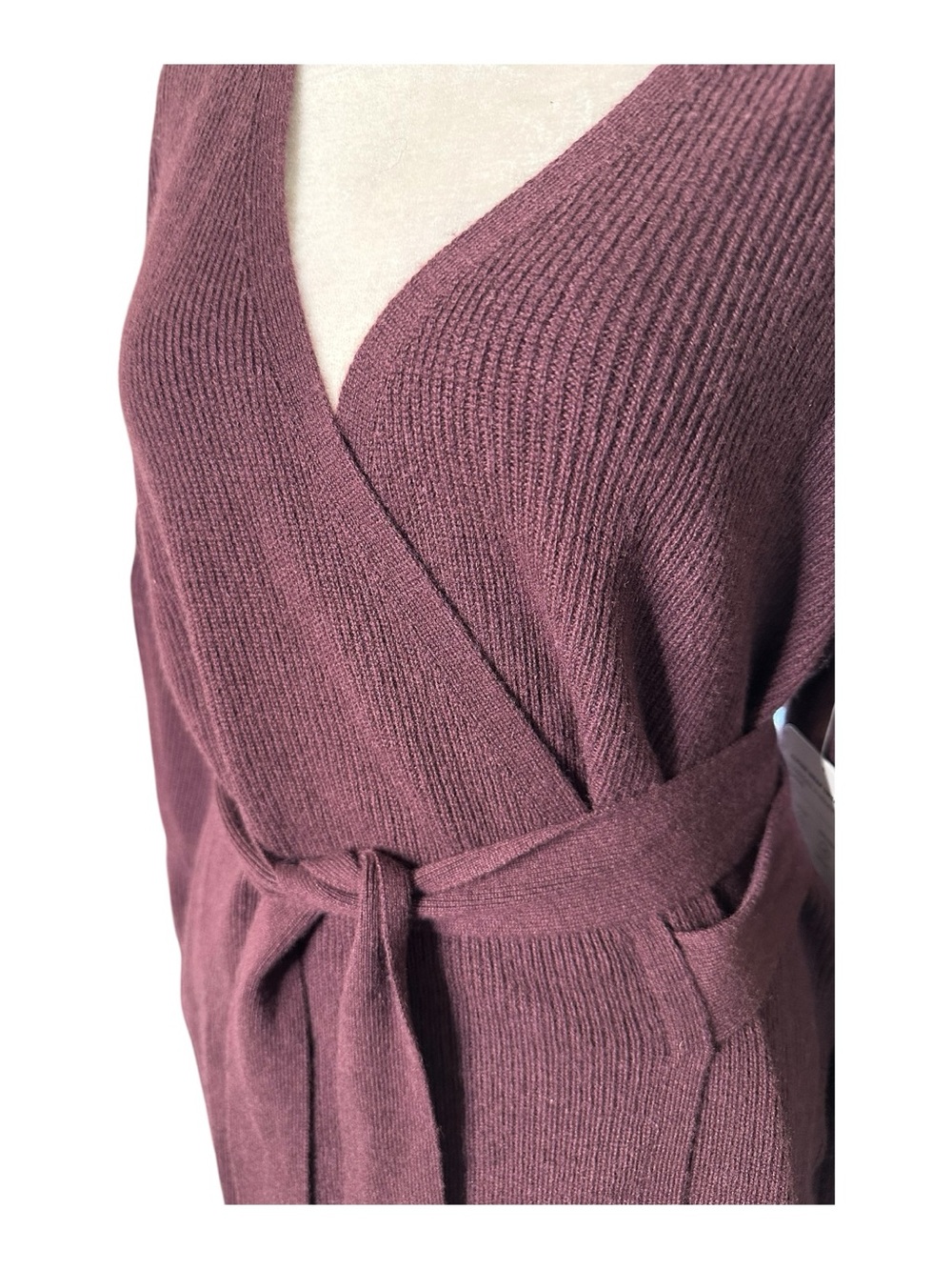 Athleta Alpine Wrap Sweater Size Small Merino Wool Cashmere Burgundy Plum New - Picture 4 of 13